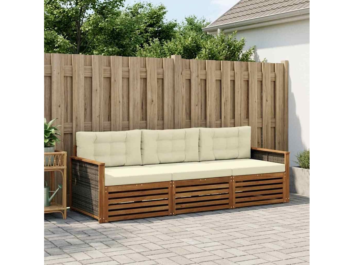 Vidaxl Conjunto De Sofás Para Exterior 3 Unid. Natural E Creme