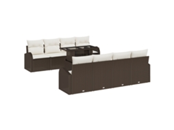 Conjunto 9 De Sofá De Jardim De Vidaxl Com Almofadas Marrom Rattan Poliéster