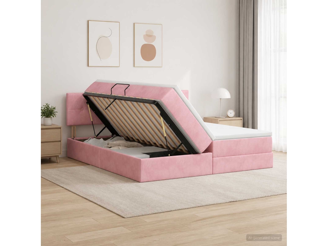 Vidaxl Cama Com Armazenamento Com Cabeceira 2 Unid. Rosa