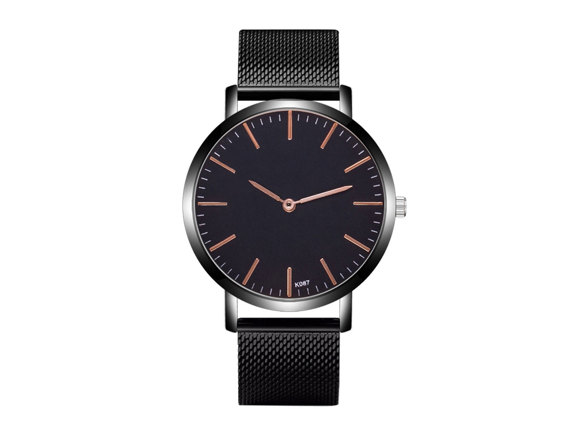 Relógio de pulso masculino Zhoulianfa com mecanismo de quartzo e pulseira redonda de malha, preto.