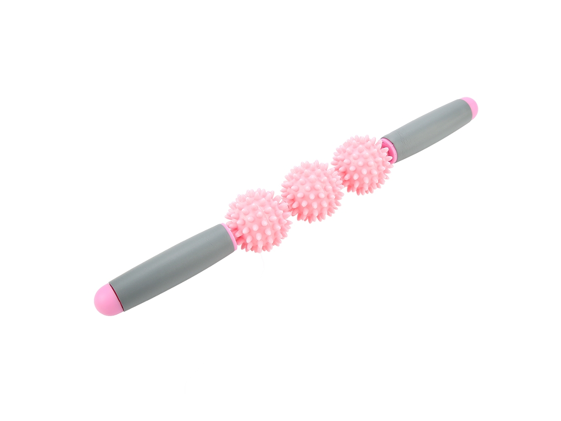 Pau De Massagem Yoga Stick Com Bola Espinhosa Para Musculos Costas Braços Pernas Rosa