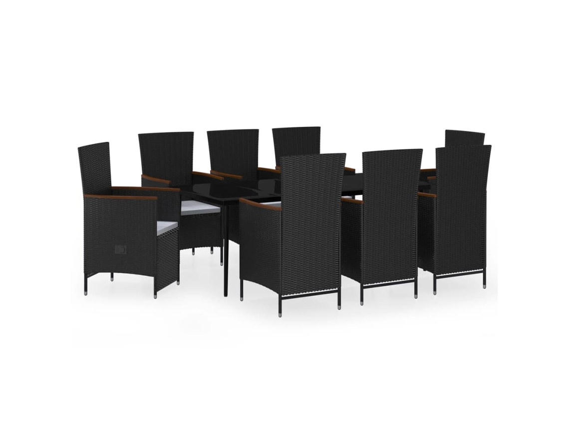 Maison Exclusive - 9 Pcs Conjunto De Jantar Para Jardim Com Almofadões Preto