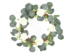 Guirnalda Artificial De Eucalipto Com Rosas Brancas De Plástico Para Porta Principal, Lar, Parede 40cm