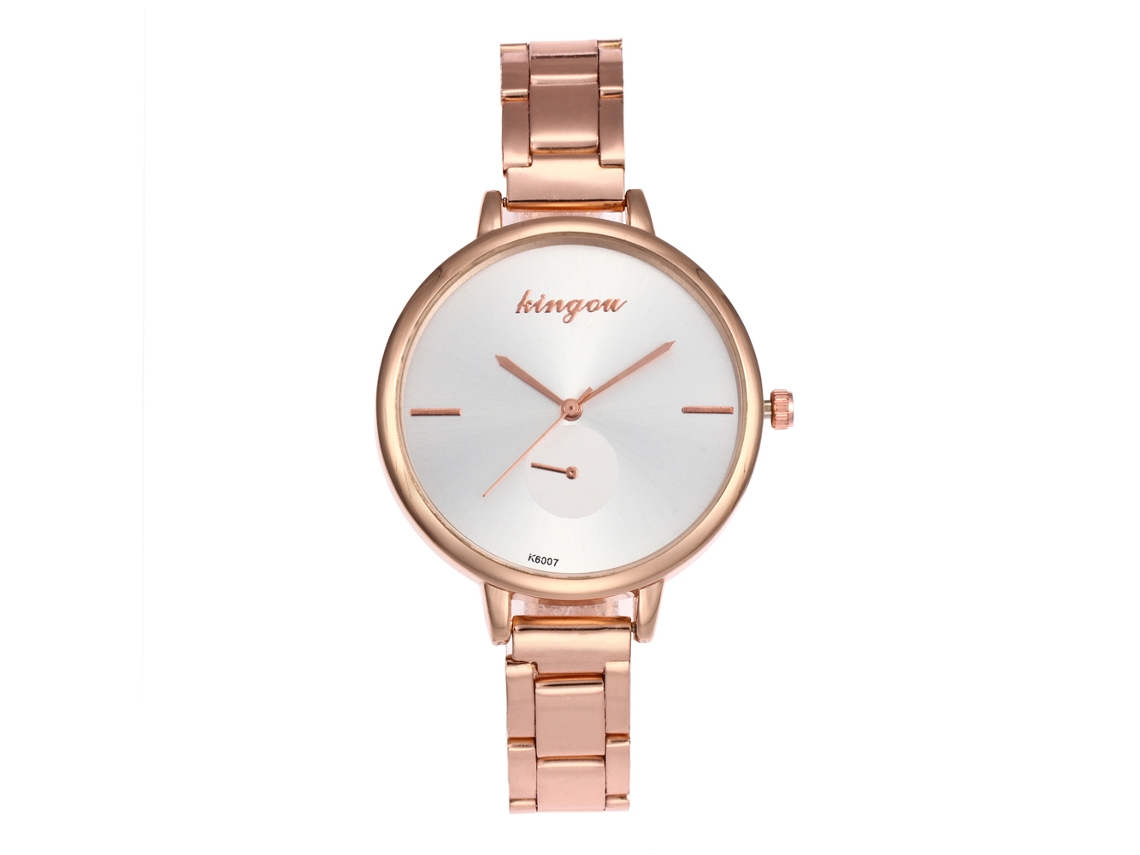 Relógio de Pulso Feminino de Aço Inoxidável Simples Dial Redondo Quartzo Ouro Rosa