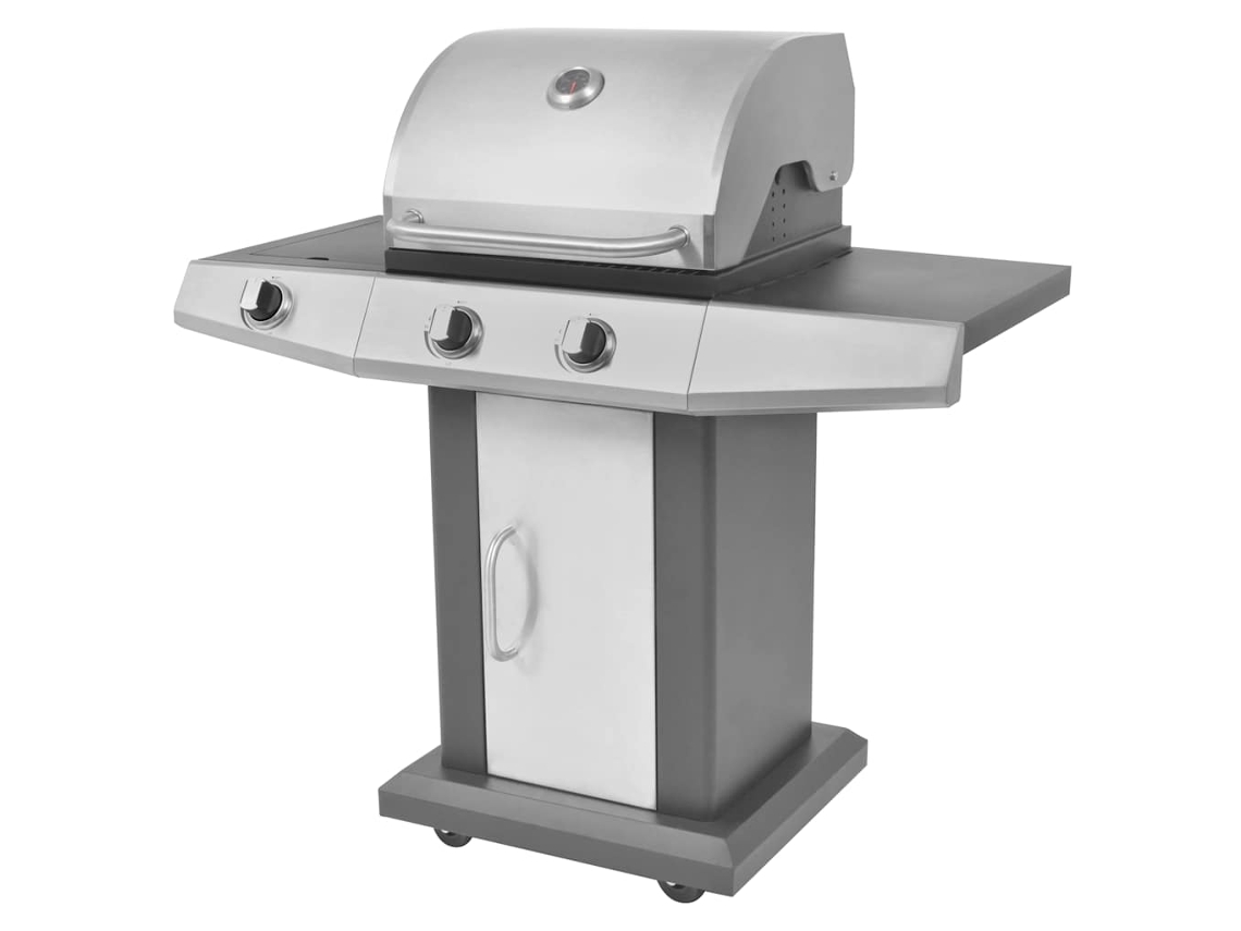 Vidaxl Churrasco A Gás Com Roda Prateado Aço Com Mangueira De Metal