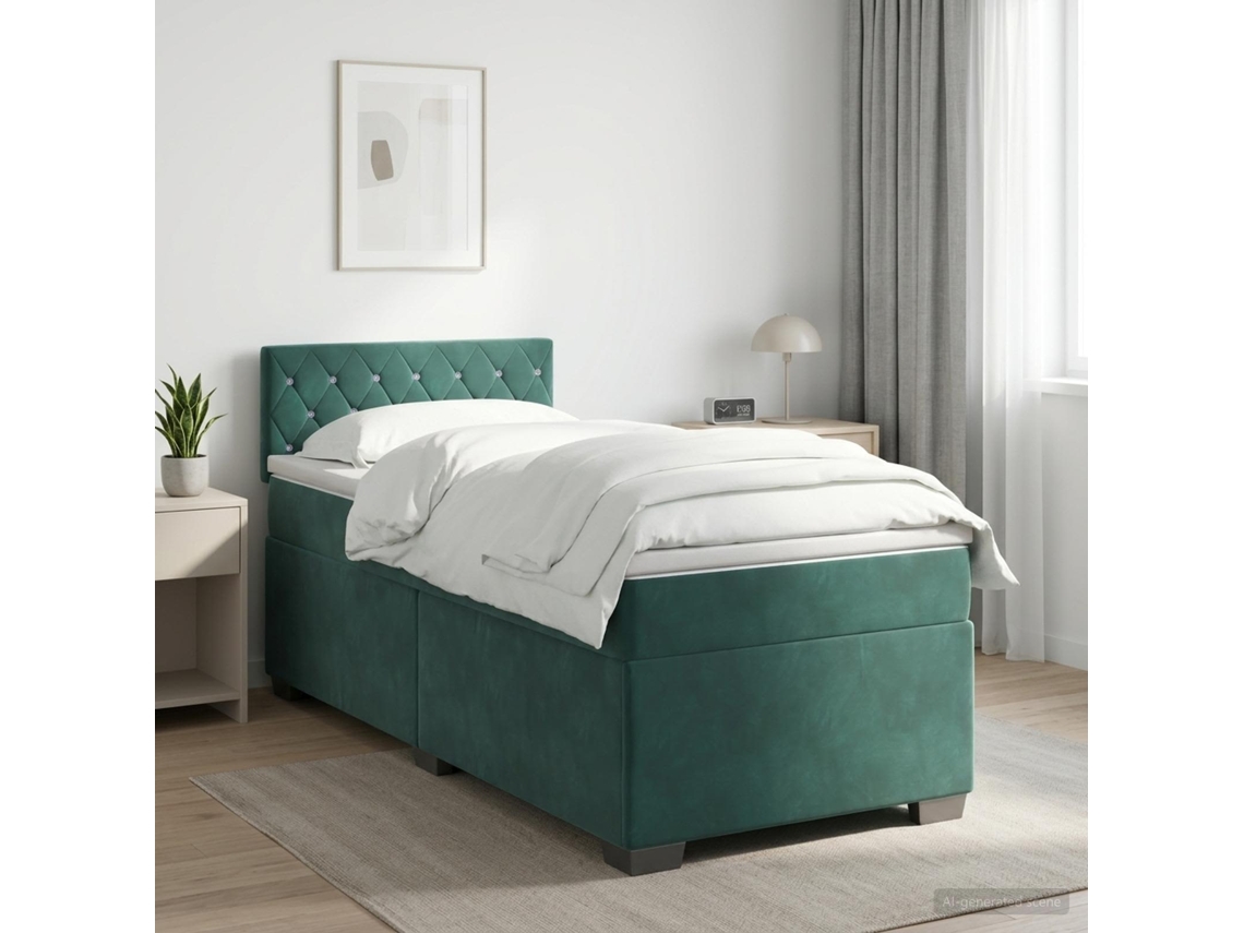 Vidaxl Cama Box Spring Com Colchão Verde-escuro 90 X 200 Cm Veludo