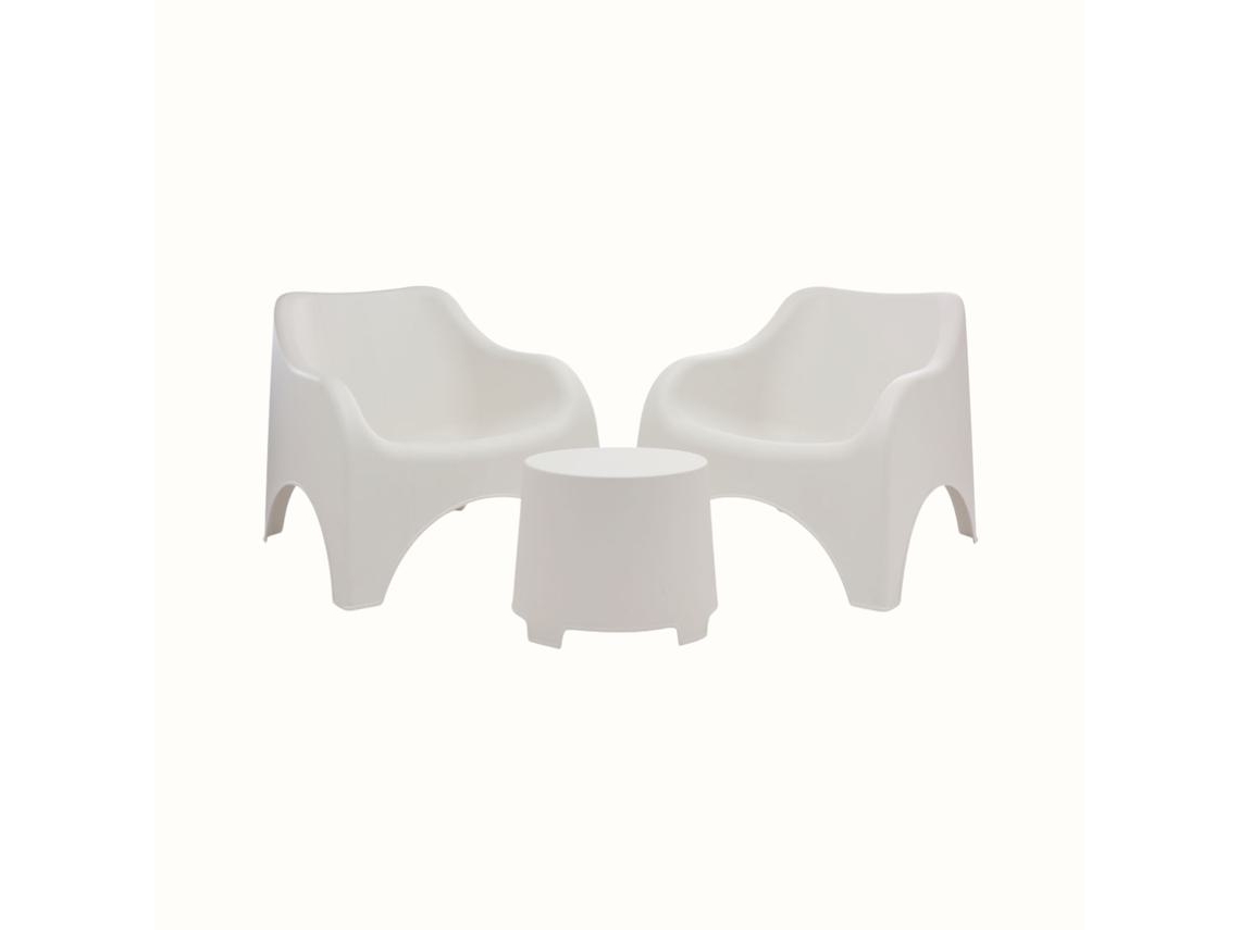 Conjunto de Jardim Cloud Branco IPAE PROGARDEN (2 Cadeirões + 1 Mesa de Apoio)