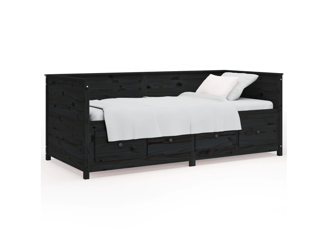 Sofá cama 90x190 Cm Madeira de Pinho Maciça Preto MAISON EXCLUSIVE