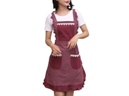 2026 delantal para Mulher com Bolsos, Confortável de Algodão, Vermelho, Ideal para Cozinha e Jardinagem