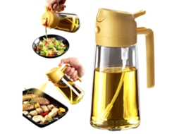 Frasco 2 Em 1 Com Spray E Dosador Para Óleo, 470 Ml, Amarelo, Para Fritadeira A Ar, Para Aplicação Controlada De Temperos Na Cozinha