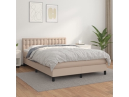 Vidaxl Cama Com Molas/colchão 140x190 Cm Couro Artificial Cappuccino