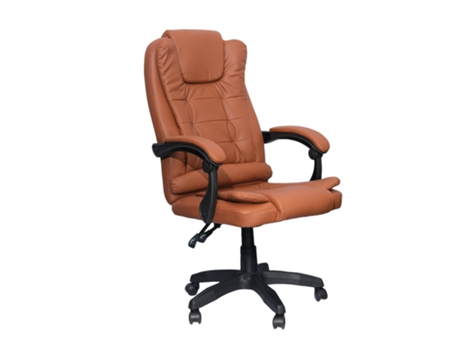 Cadeira De Escritório Ajustável Reclinável, Couro Sintético, Base Giratória 360° Dasck Sillon Castanho Dasck