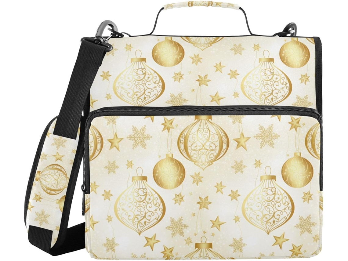Natal De Luxo Dourado Organizador Pasta 3 Argolas 1, 5 Polegadas Com Alça E Vários Bolsas Carteira Escolar