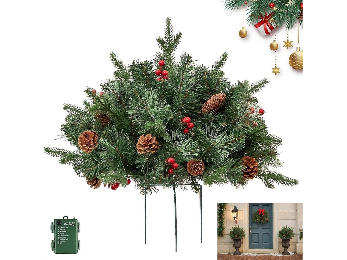 Vaso Para Árvore De Natal Artificial Pré-iluminada Para Exterior, Com Luzes Led De 45 Cm (18 Polegadas) Alimentadas Por Bateria E Resistente Às Intemp