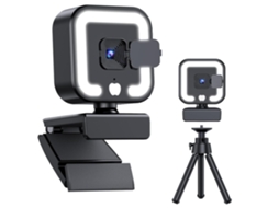Webcam Yemaesre 4k Com Microfone E Luz De Preenchimento, Plug And Play, Usb, Webcam Para Pc, Laptop, Desktop, Videochamada, Preta Brilvibera