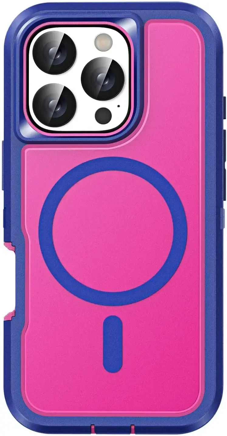 (azul E Rosa, Iphone 16 Plus) Capa Protetora Magnética, Resistente A Impactos E Com Proteção Reforçada.