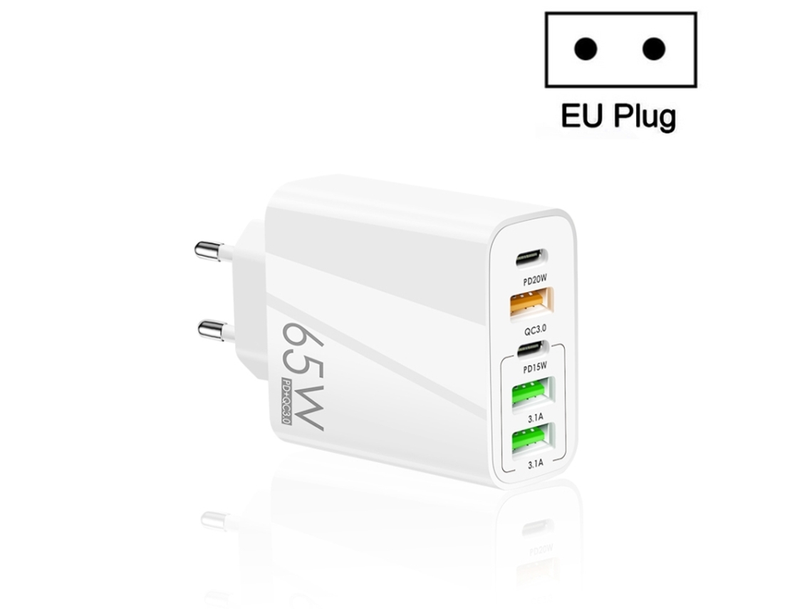 Carregador Multiporta 65w Dual Pd Tipo C 3x Usb para telefone e tablet pc plugue UE branco XIAOMOYU
