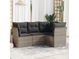 Vidaxl 4 Pcs Conj. Sofás Jardim C/ Almofadões Vime Pe Cinzento-claro