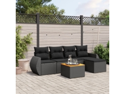 6 Pcs Conjunto Sofás De Jardim C/ Almofadões Vime Pe Preto Dkd Home Decor
