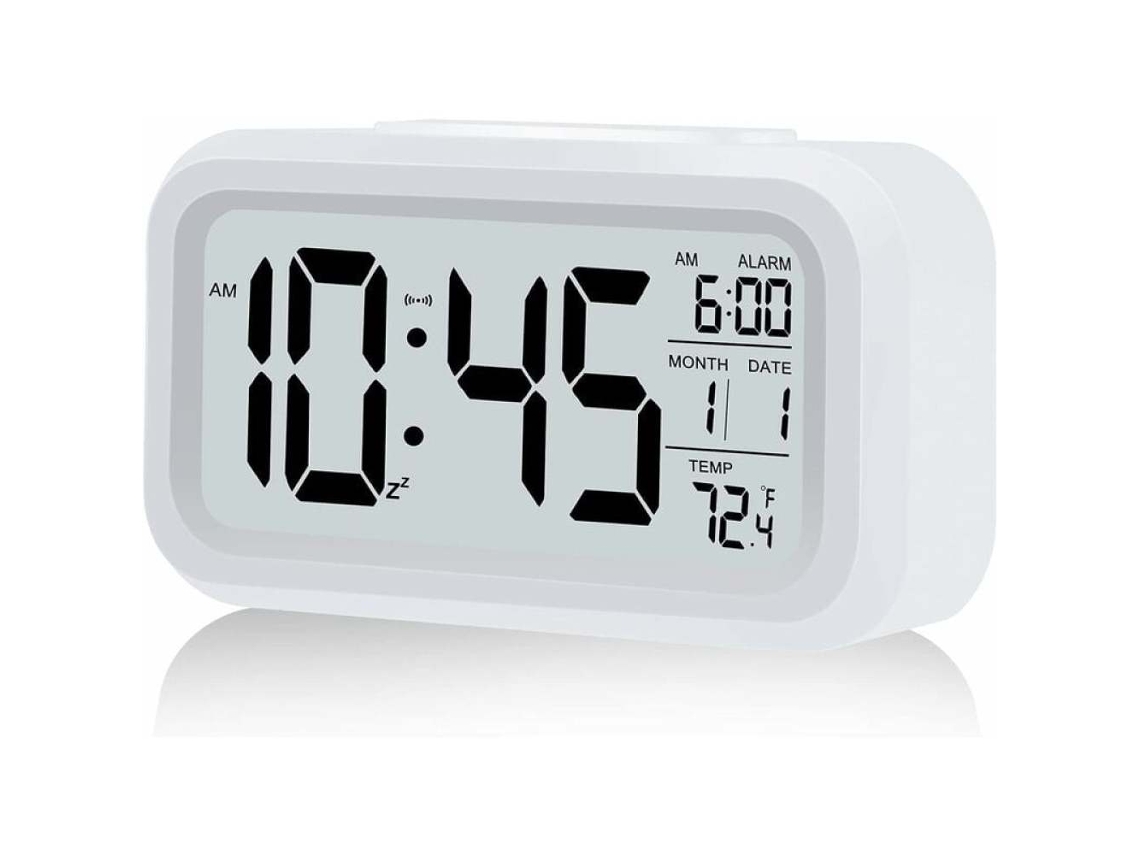 Relógio Digital Com Sensor De Luz Noturna E Alarme, Funciona A Bateria (branco)