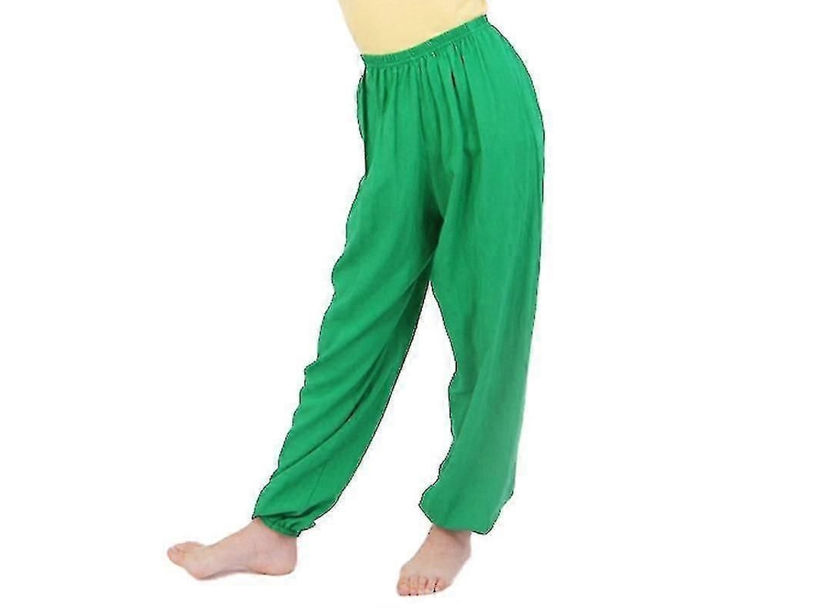 Calcinha Baggy Infantil Menino Menina Dança Aladdin Bloomers Yoga Calça Casual Solta Harem Verde