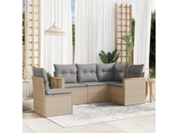 Vidaxl 5 Pcs Conjunto De Sofás P/ Jardim Com Almofadões Vime Pe Bege