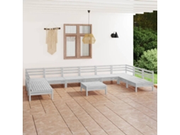 11 Pcs Conjunto Lounge De Jardim Madeira De Pinho Maciça Branco Dkd Home Decor