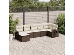 Vidaxl 7 Pcs Conjunto De Sofás Jardim C/ Almofadões Vime Pe Castanho