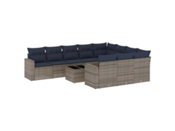 Conjunto de 11 Sofás de Jardim com Almofadões Vime Pe Cinzento MAISON EXCLUSIVE