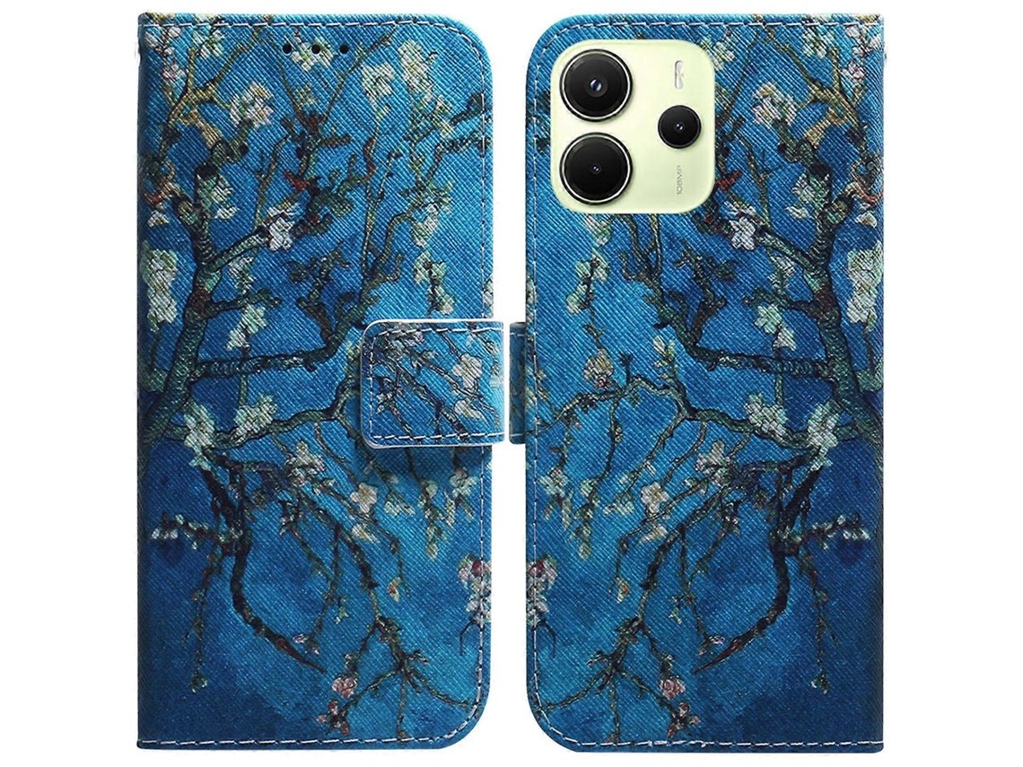 Capa Tipo Carteira Para Xiaomi Redmi Note 14 4g (163,25 Mm) Com Estampa De Flores De Damasco E Couro Sintético
