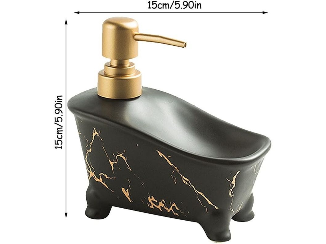 Dispenser De Jabón De Forma De Bañera 350 Ml Cerámica Textura Mármol Para Baño Negro