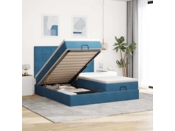 Estrutura De Cama Otomana Com Colchão Azul Escuro Veludo