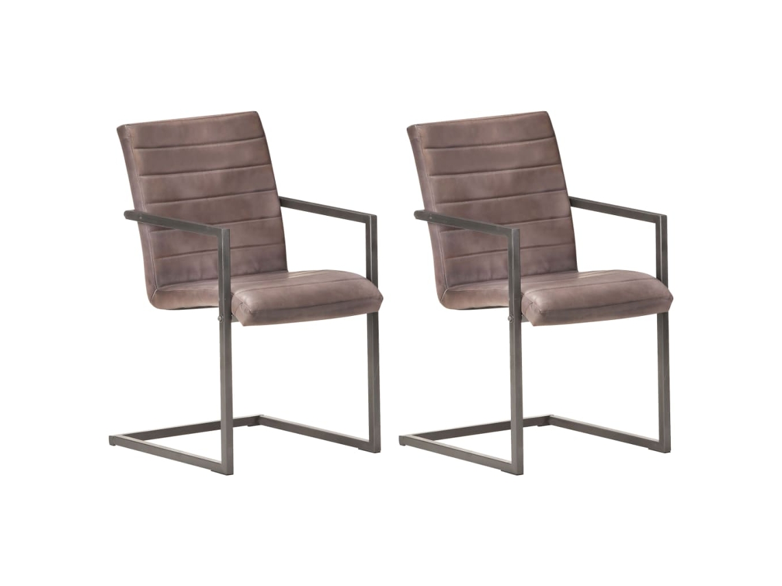 Vidaxl Cadeiras De Jantar Cantilever 2 Pcs Couro Genuíno Castanho