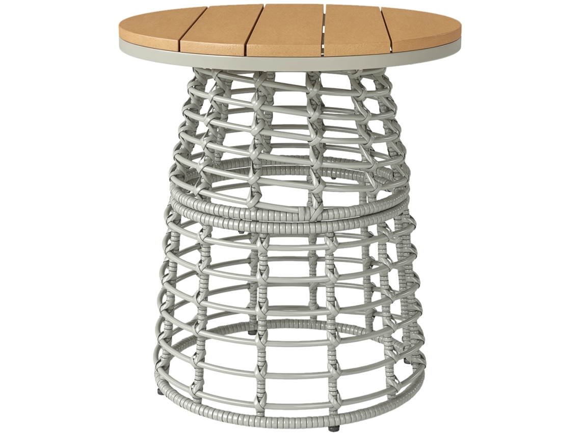 Mesa de Centro de Jardim Redonda em Resina com aspecto de Rattan, aço e tampo composto, ø45x50cm Cinza BTFORUS