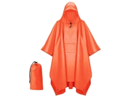 Poncho, 210x140cm Poncho De Chuva Impermeável, Reutilizável, Com Capuz, Bolso No Peito E Bolsa Organizadora, Para Viagens E Camping, Laranja