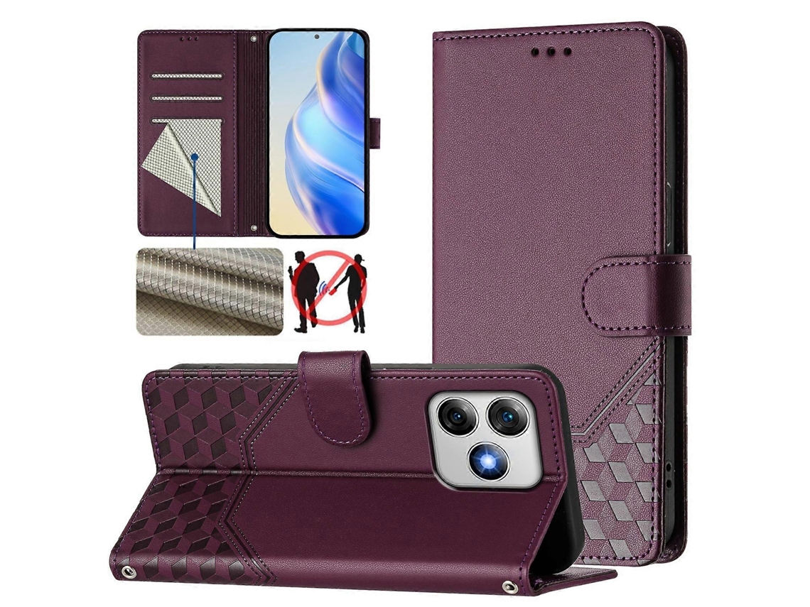 Capa De Couro Para Celular Com Relevo Rfid Em Formato De Favo De Mel