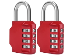 Conjunto De 2 Cadeados Com Código De 4 Dígitos, À Prova De Água, Vermelho