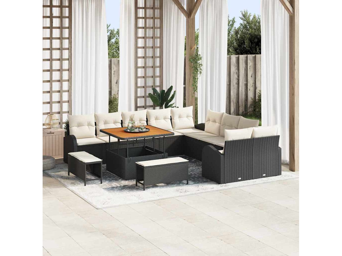 Vidaxl Conjunto De Sofá De Jardim 13 Unid. Preto Vime Pe