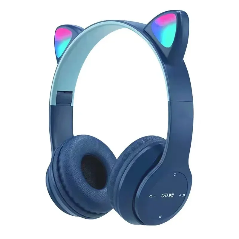 (azul Escuro) Fones De Ouvido Sem Fio Orelha De Gato Bluetooth Capacete Compatível Estéreo Bass Envoltório Fones De Ouvido