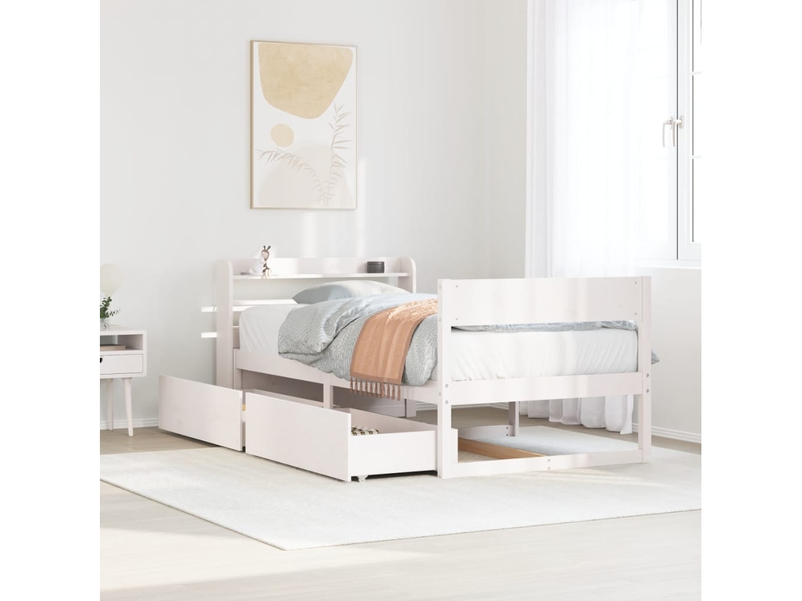 Cama Sem Colchão 90x200 Cm Madeira De Pinho Maciça Branco