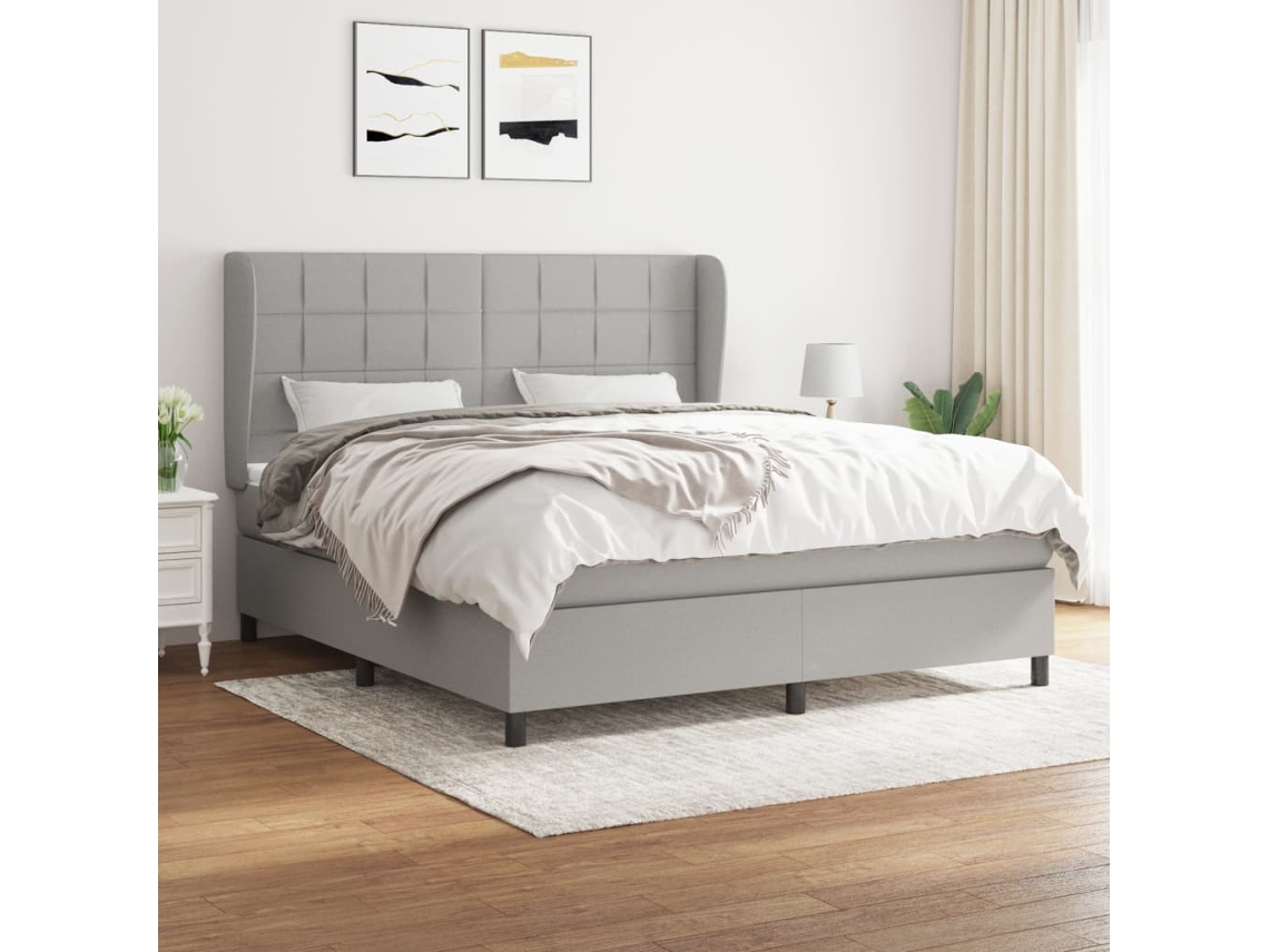 Vidaxl Cama Com Molas/colchão 160x200 Cm Tecido Cinzento-claro