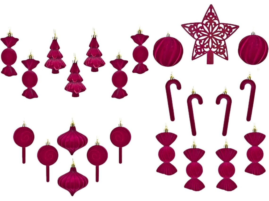 Conjunto De 24 Enfeites De Natal Em Veludo Para Decoração Sazonal |