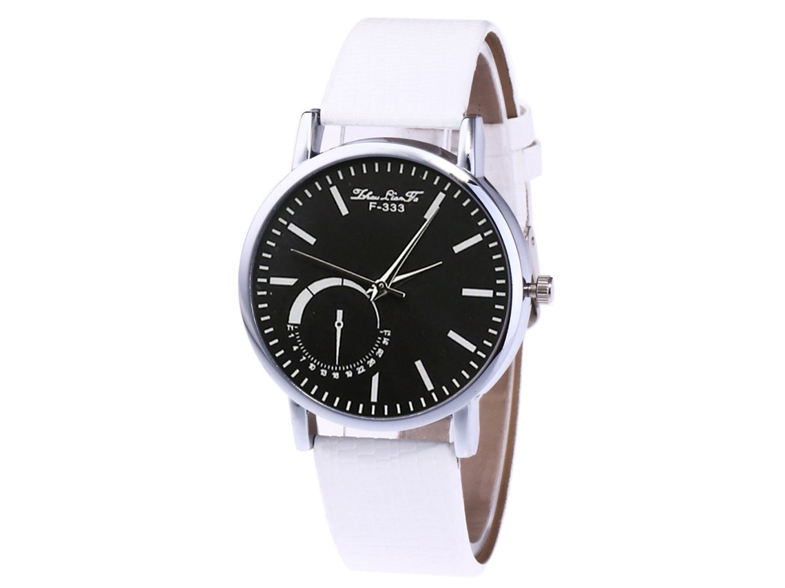 Relógio unissex para casais de negócios com pulseira de PU, movimento de quartzo em aço, mostrador redondo branco.