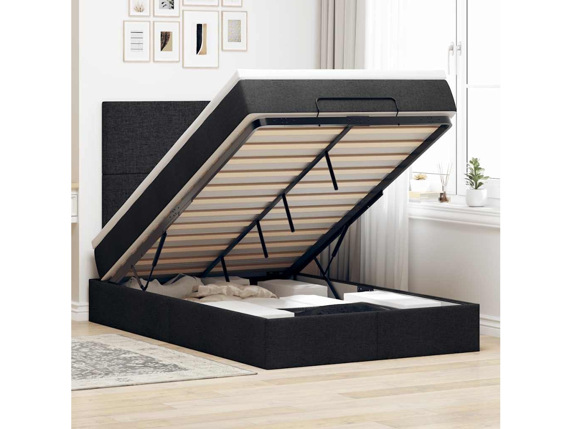 Vidaxl Estrutura De Cama Otomana Com Colchão Preto 120x190 Cm Tecido
