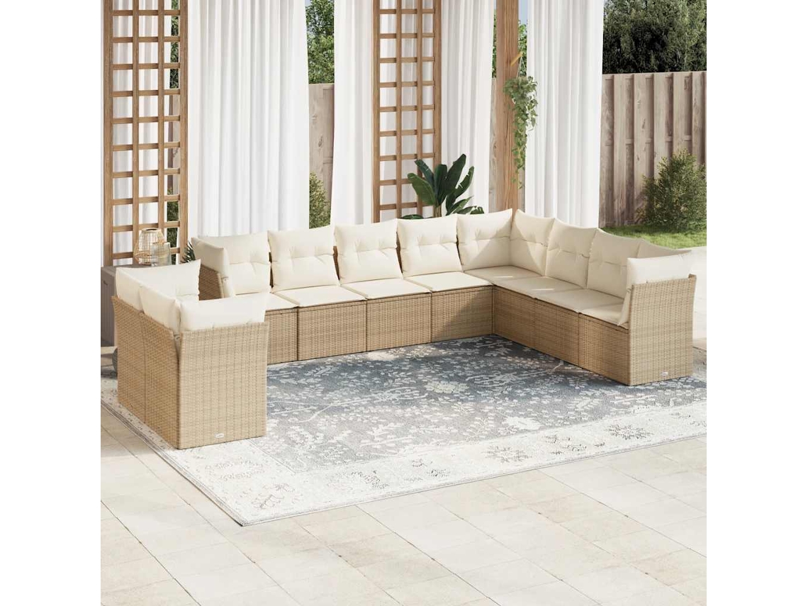 Vidaxl 10 Pcs Conjunto de Sofás P/ Jardim com Almofadões Vime Pe Bege