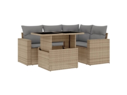 Conjunto de 5 Sofás para Jardim com Almofadões Vime Pe Bege MAISON EXCLUSIVE (5 pcs)