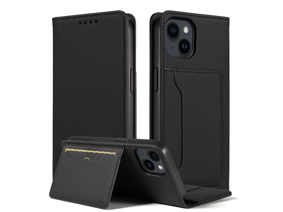 Capa Para Iphone 14 Pele Sintética Magnética Preto