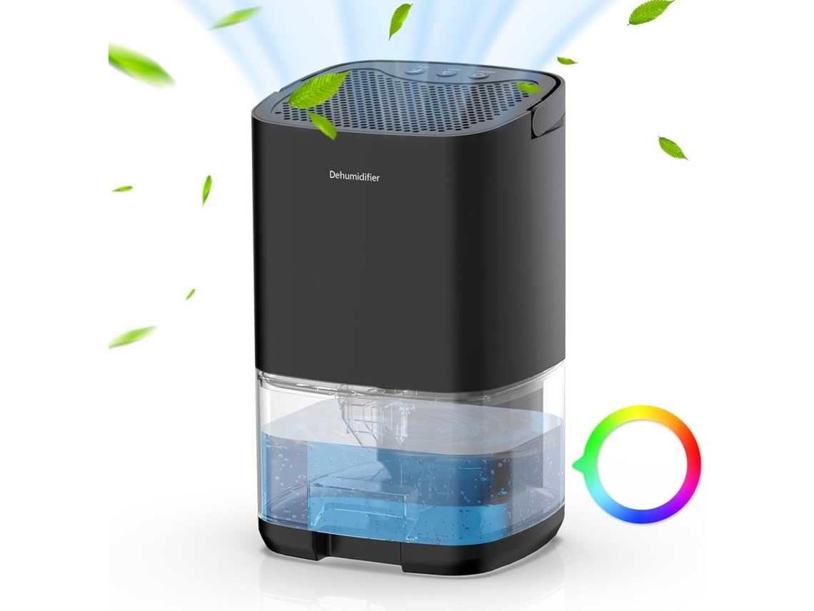 Desumidificadores Para Home Damp Secagem De Roupas 1000ml Desumidificador De Ar Portátil Para Quarto Com 7 Cores Luz, Ultrassilencioso, Preto (Outlet Caixa Aberta)
