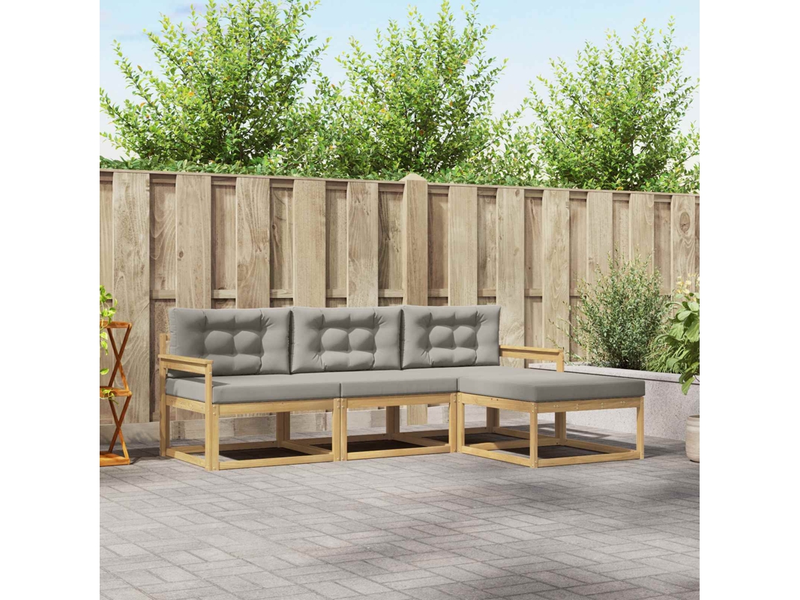 Vidaxl Conjunto De Sofás Para Exterior 4 Unid. Branco E Cinzento-claro