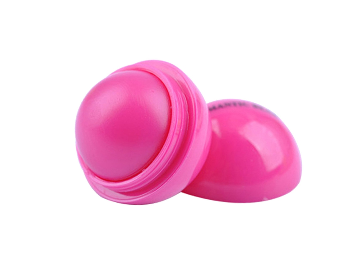 Bálsamo labial hidratante Fruity Cor em formato esférico, cor rosa.